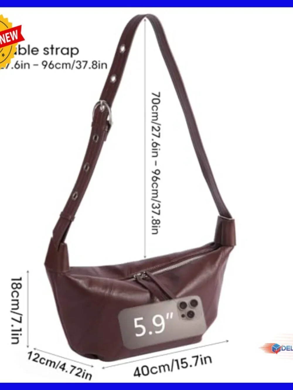 Genuine Leather Hobo Crossbody Bag, Adjustable Strap, Spacious Satchel Purse